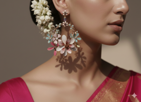 Salvara multicolor floral pearl hoop earrings dazzle with intricate pastel flower petals in pink, blue, green, and yellow