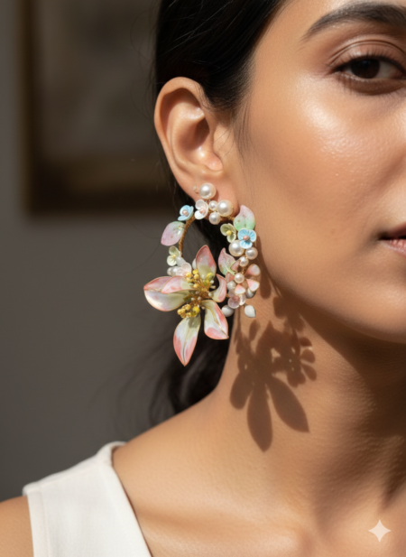Salvara Multicolor Floral Pearl Hoop Earrings: Exquisite Bridal Drop Jewelry for Weddings